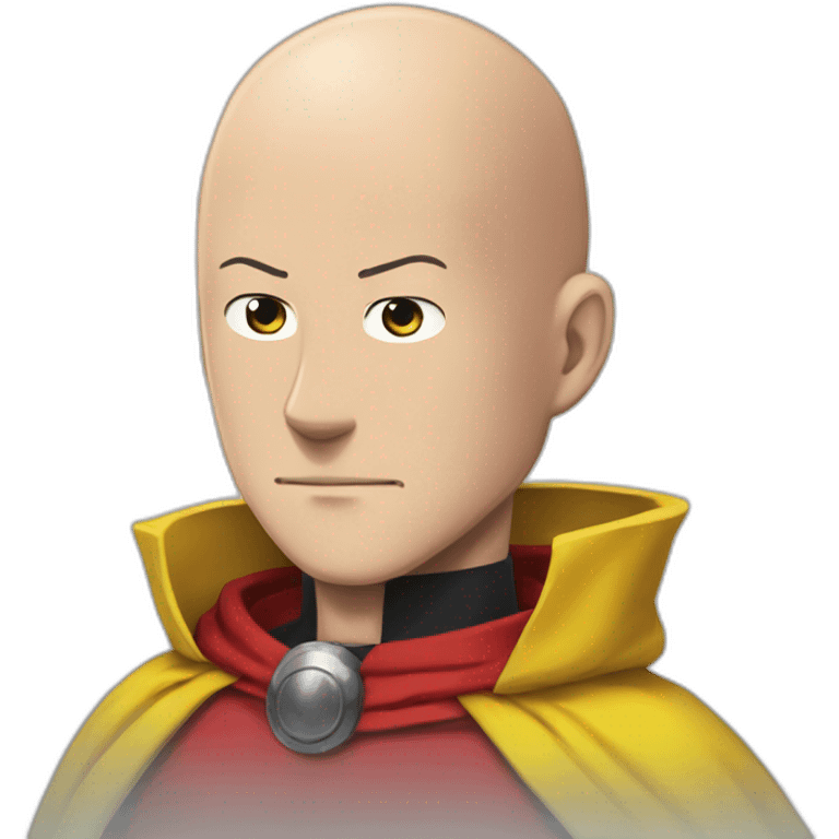 ultimate extreme anime bald one punch man with red cape and yellow costume emoji