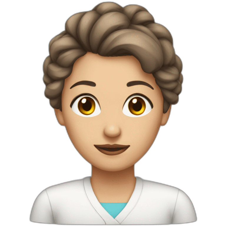 Woman, hair tied up, brown eyes, technology teacher emoji