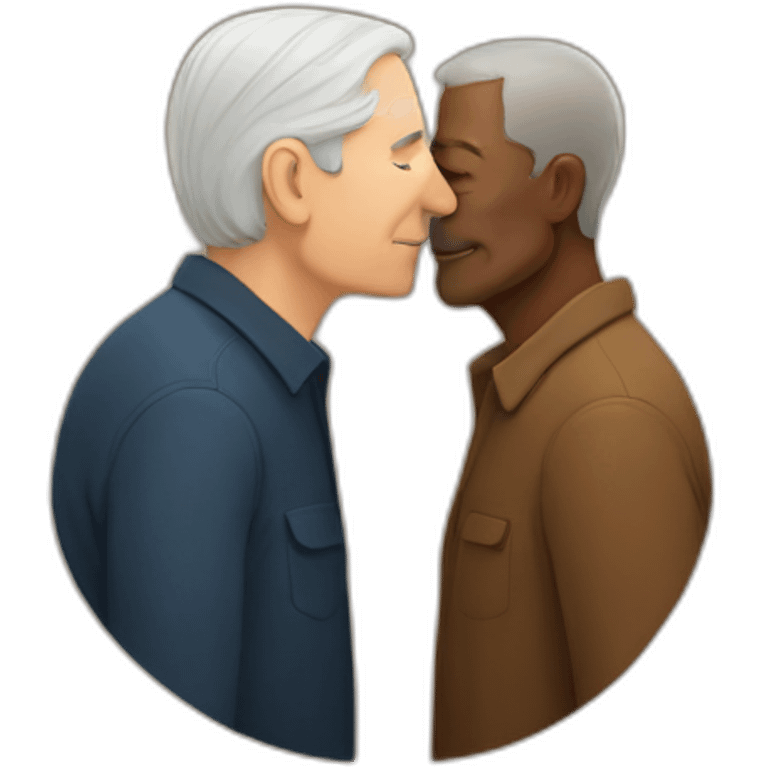 older white man kissing older brown man emoji