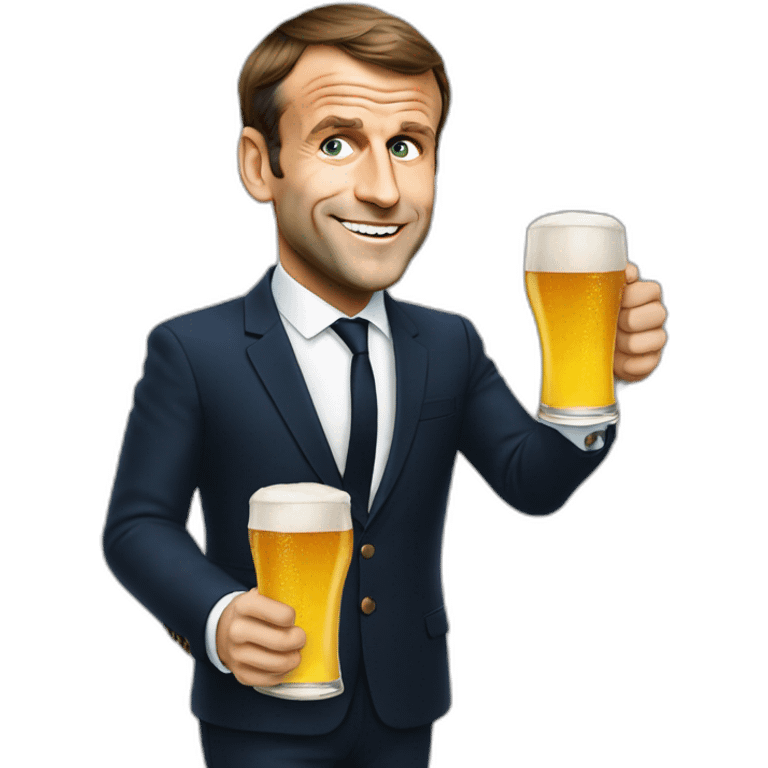 Emmanuel Macron holding a beer emoji