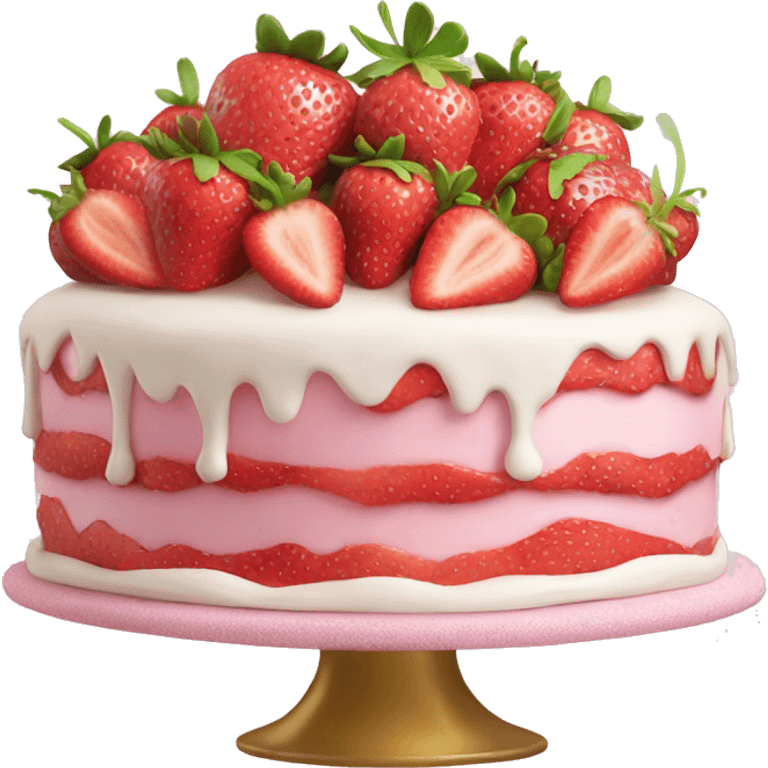 Pink strawberries and cream birthday cake  emoji