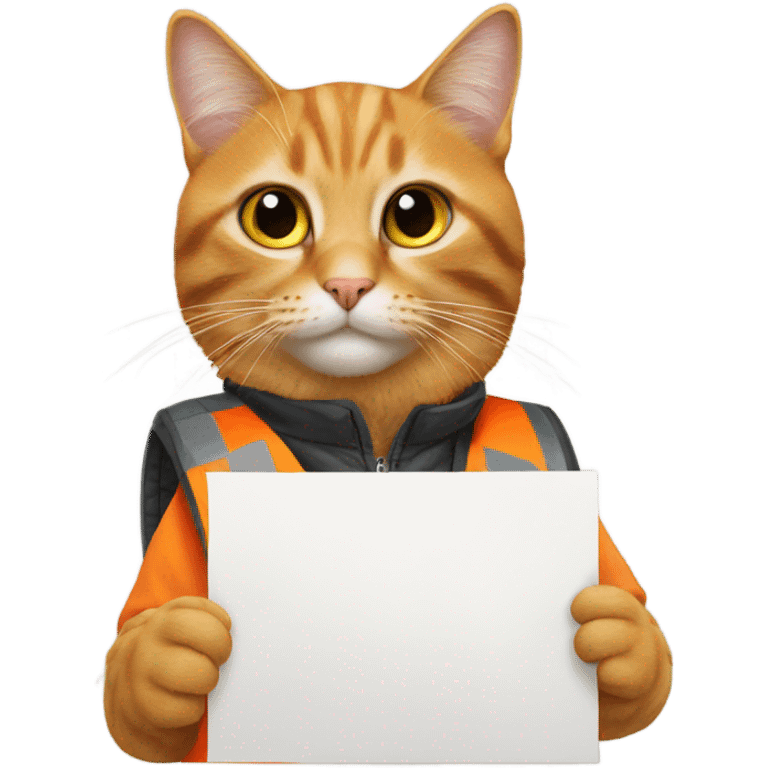 cat with a sign and an orange vest emoji