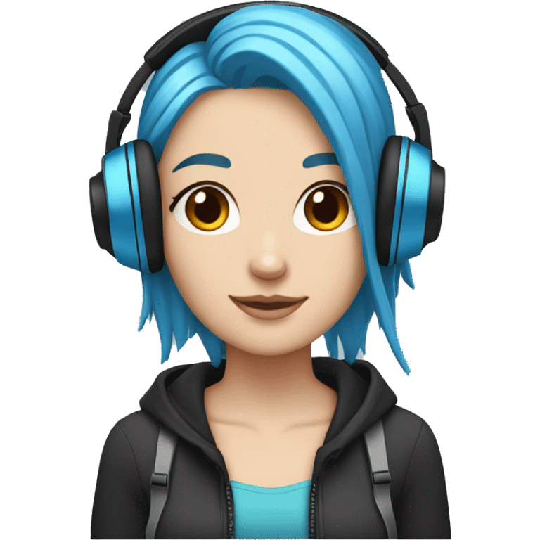 white girl with blue hair and black headphones emoji