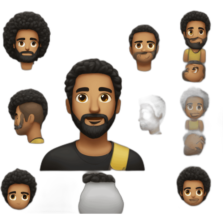 Homem com barba e cabelo cacheado preto emoji