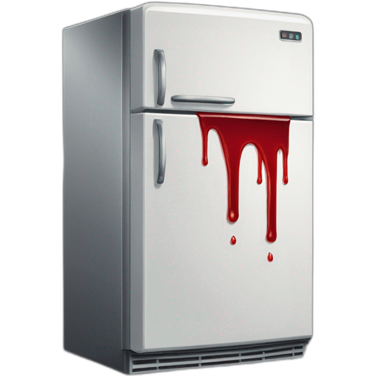 old fashioned refrigerator with red liquid leaking out of the seams in an 8 bit art style emoji