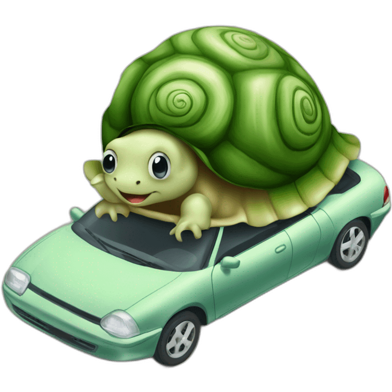 Escargot sur tortue sur voiture emoji