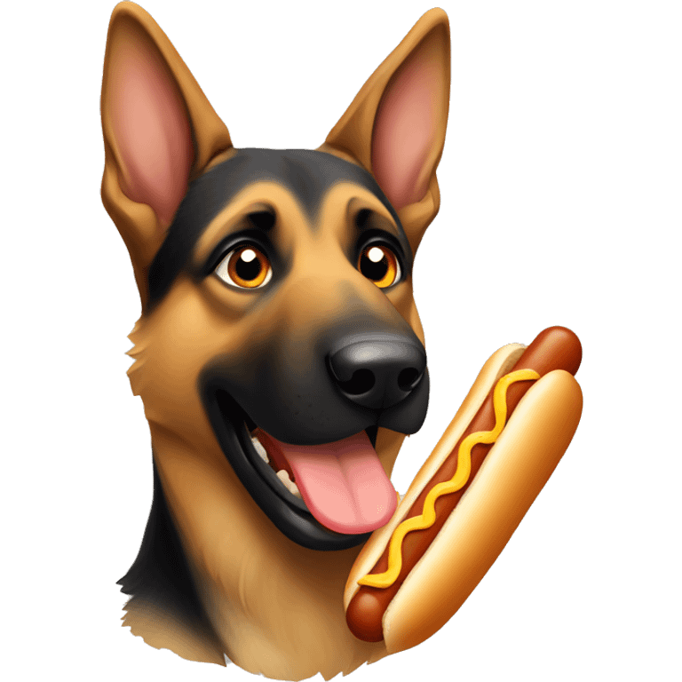 german shepherd eating hot dog emoji