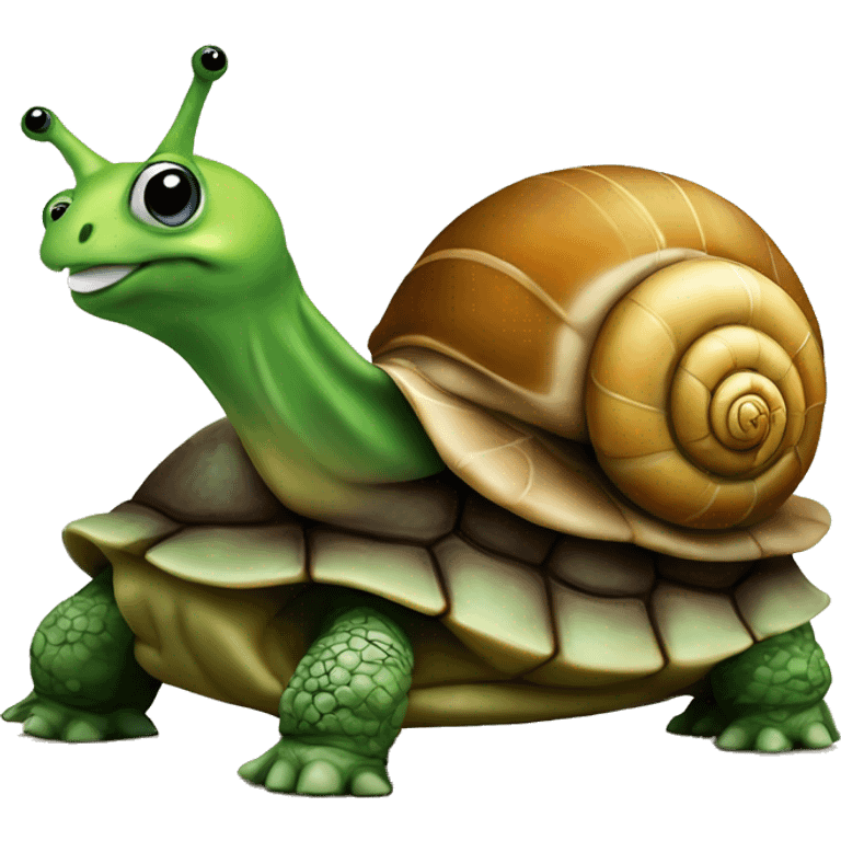 Snail on a turtle on a frog emoji