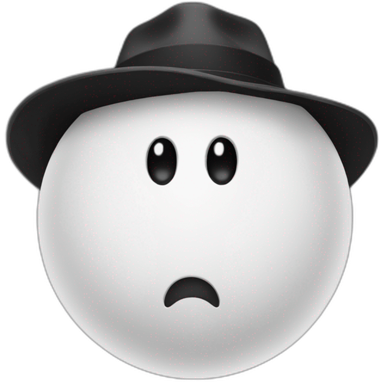 An White ball with Black pupils and a hat emoji