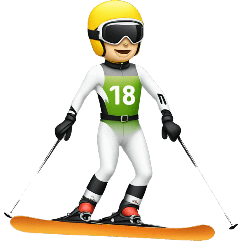 18 boy alpine ski racing at 60 mph with"rowmark" ob bib emoji