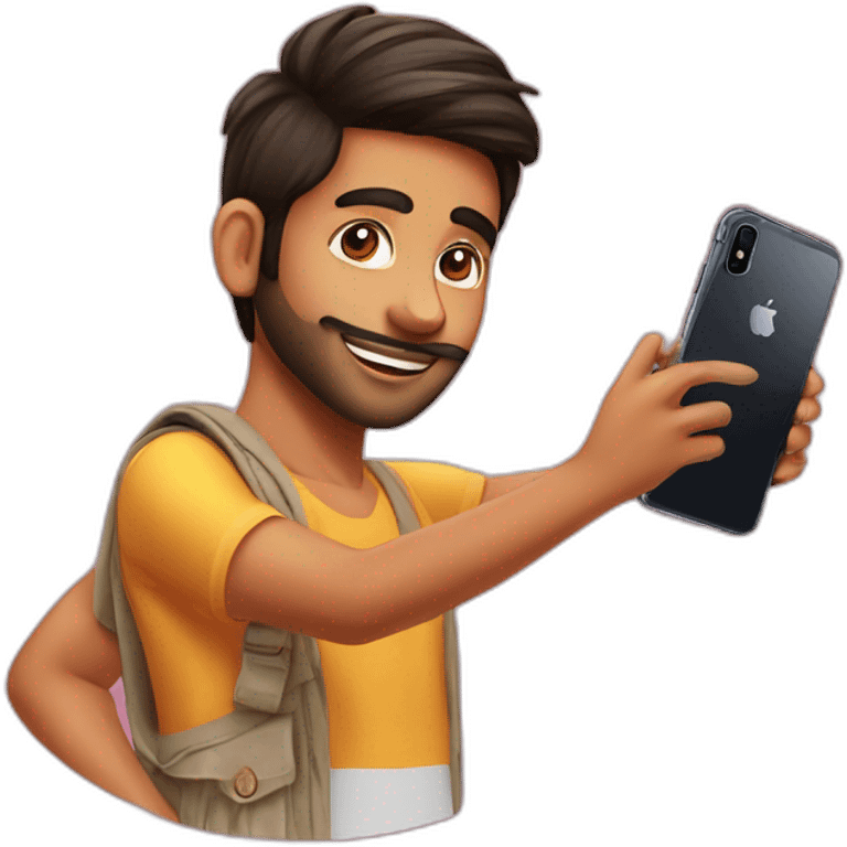 Punjabi young boy taking mirro selfie with iphone x emoji