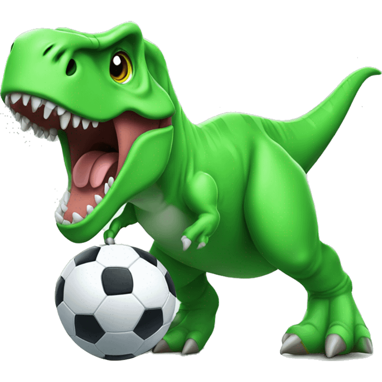 green t-rex playing soccer  emoji