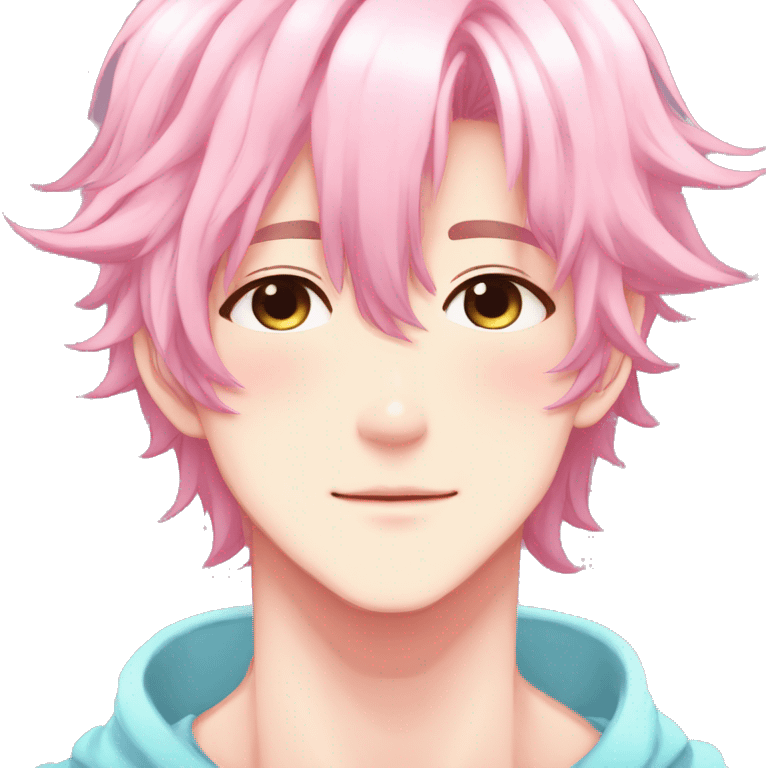 Gorgeous colorful shiny romantic pastel anime style shojo man with blushing face aesthetic and pretty hair trending style emoji