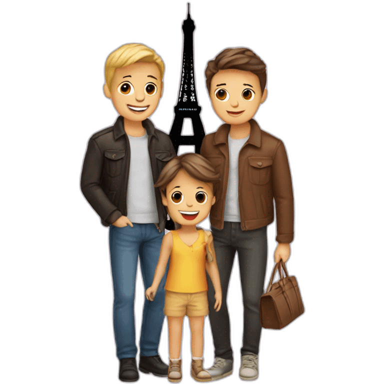 Gay couple with two kids Eiffel Tower  emoji