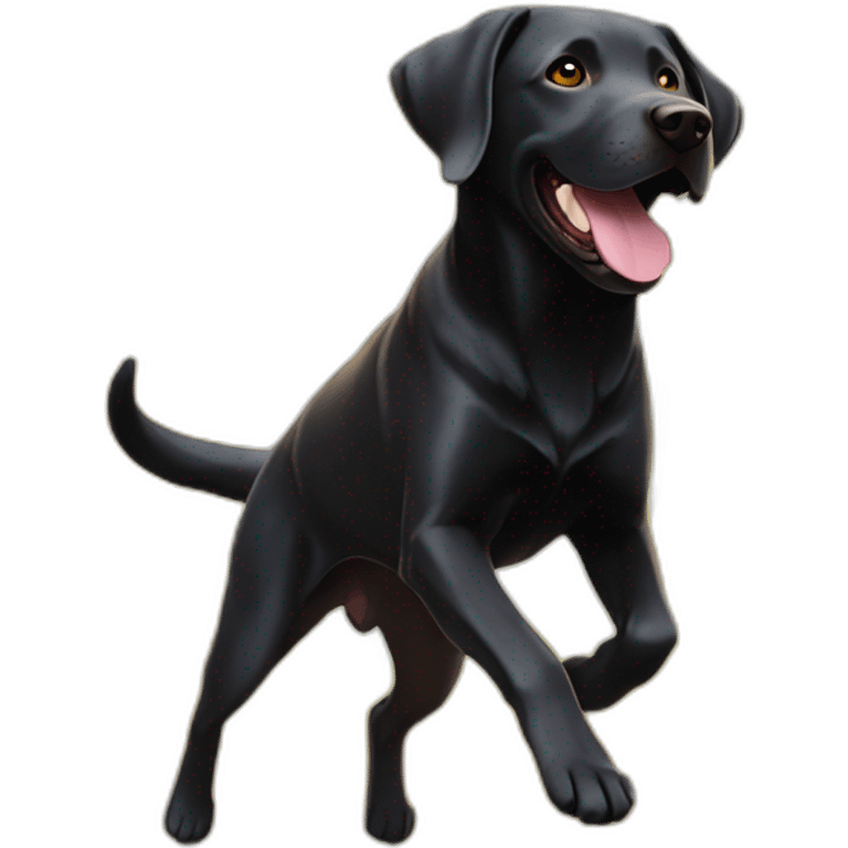 A black Labrador is running and the sun is shining brightly behind him emoji