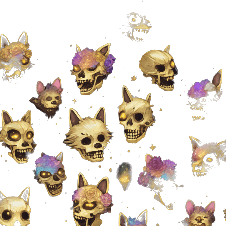 iridescent kintsugi fluffy zombie black brown gold dog fox head zombie skeleton gold mechanical nebula galaxy stars colorful flowers fairy lights vintage zombie emoji