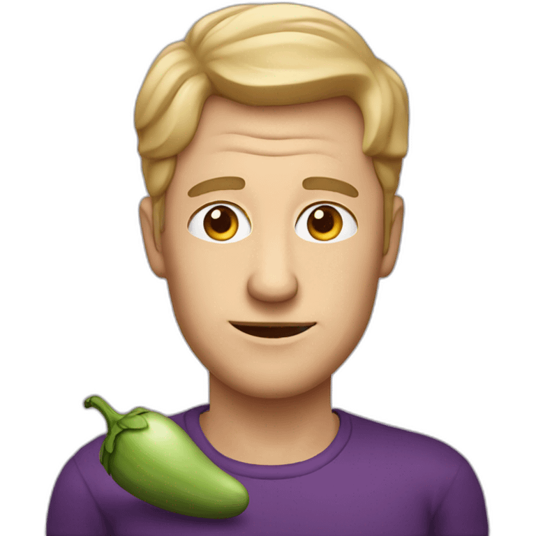 white Man with big eggplant emoji