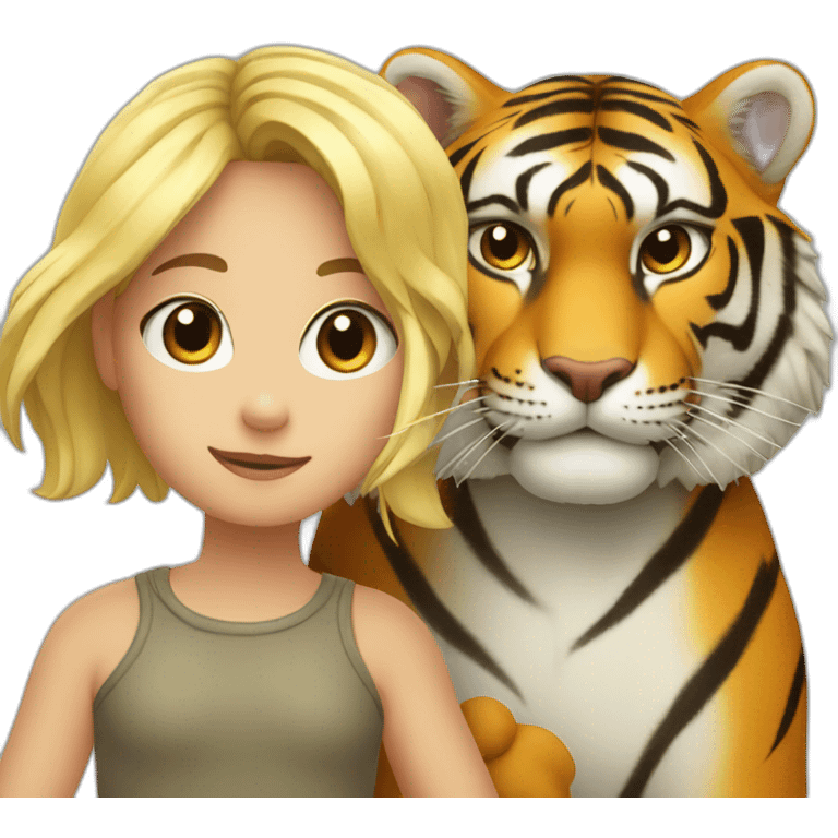 Tiger in arm of blond girl  emoji