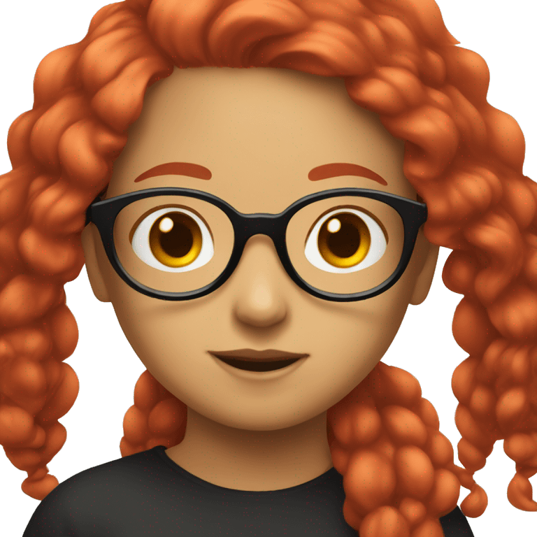 girl with bright red hair and glasses in black srub emoji