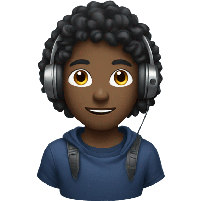 A black boy with long locks holding a game controller. He is wearing and indigo sweater and headphones. emoji