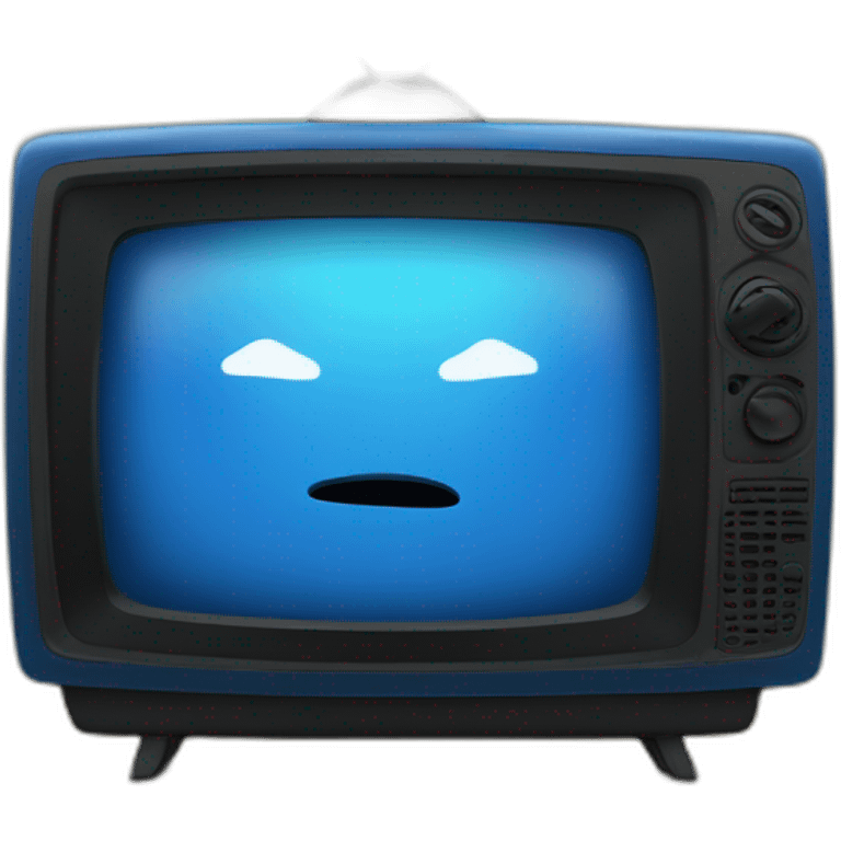 a blue tv that says in the middle BTG emoji