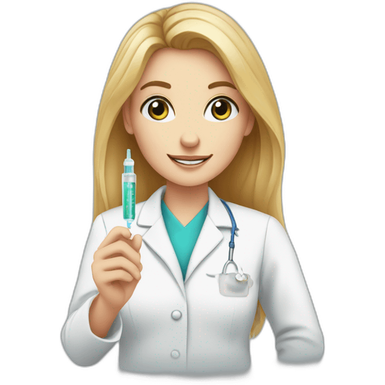 A white girl, a pharmacist, has a medicine syringe in her hand emoji