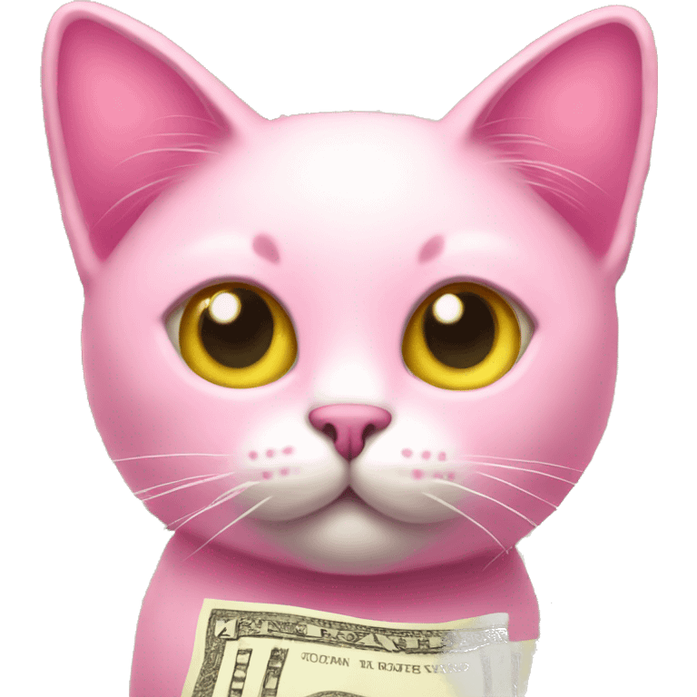 Pink cat with money eyes emoji