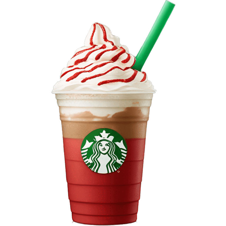 Peppermint Starbucks Frappuccino with one straw and red pieces in the drink emoji