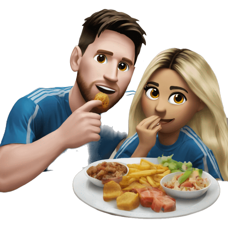 Messi and Karol G eating  emoji