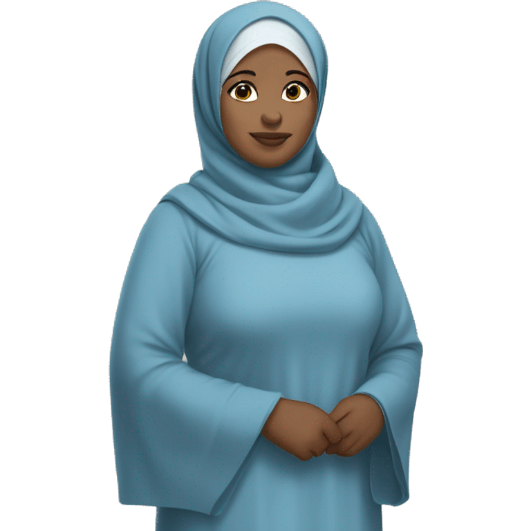 Black chubby Hijabi in light blue abaya standing emoji