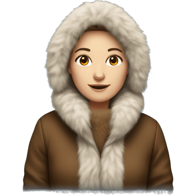 white woman with brown hair and full furrcoat andfurhat emoji