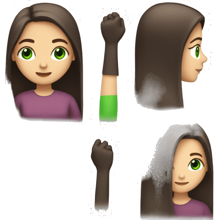 A long straight hair brunette girl with green eyes crossing her arms emoji