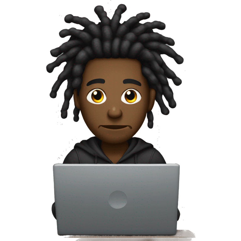 Black-guy-with-dreads-wearing-black-trackstuit-sitting-down-on-chair facing-foward-focused-on-laptop-computer- emoji