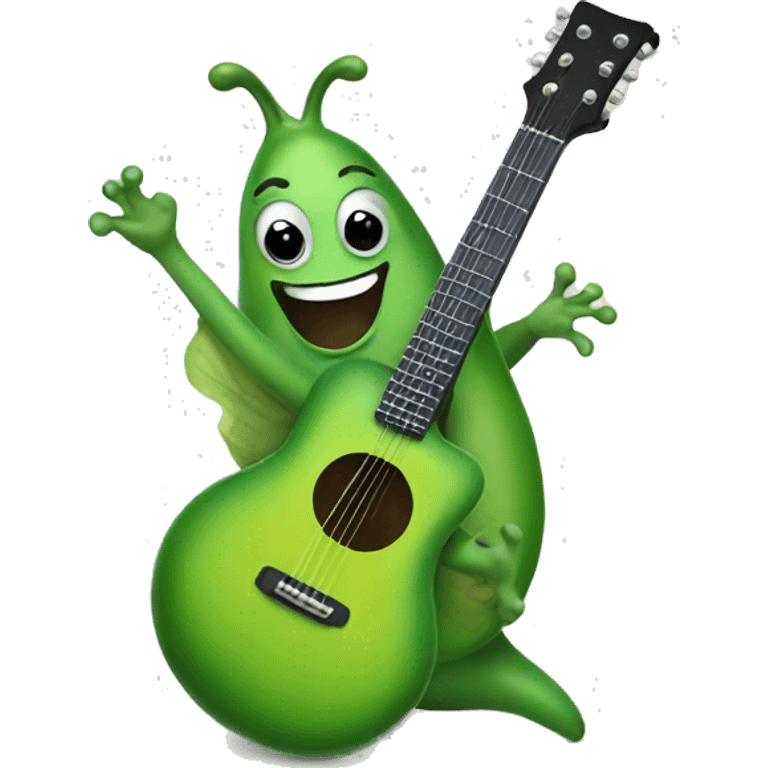 Happy green slug playing guitar emoji