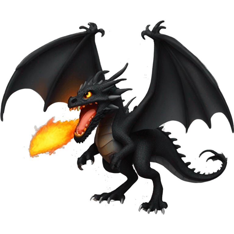 Black dragon with open wings and fire emoji