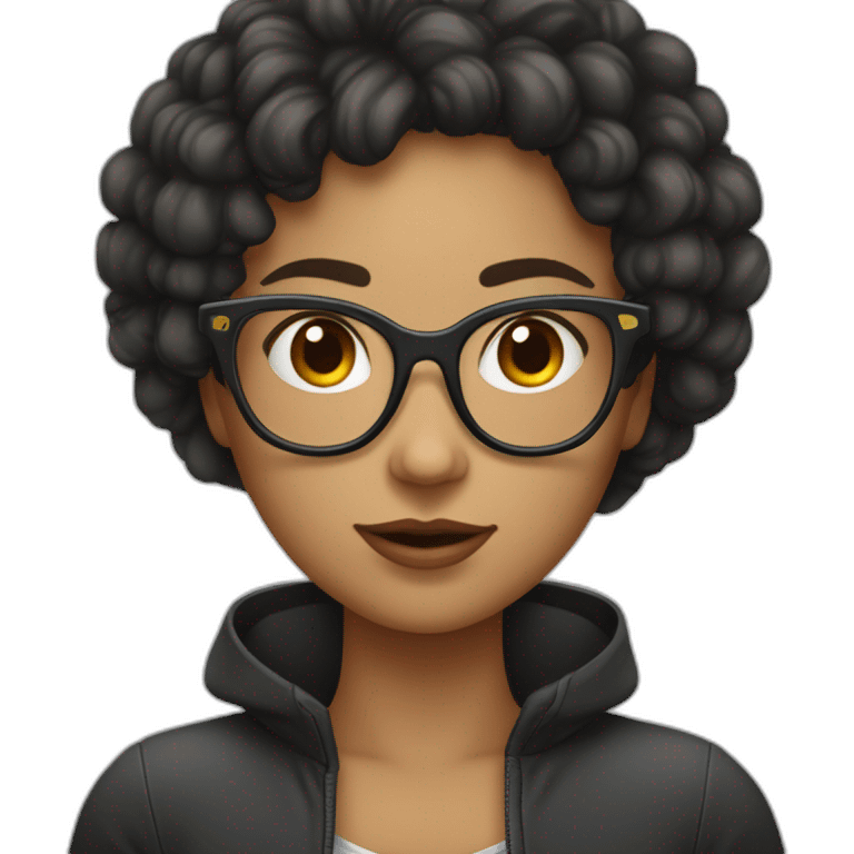 Fille cheveux noirs longs ondulés et lunettes de vue emoji