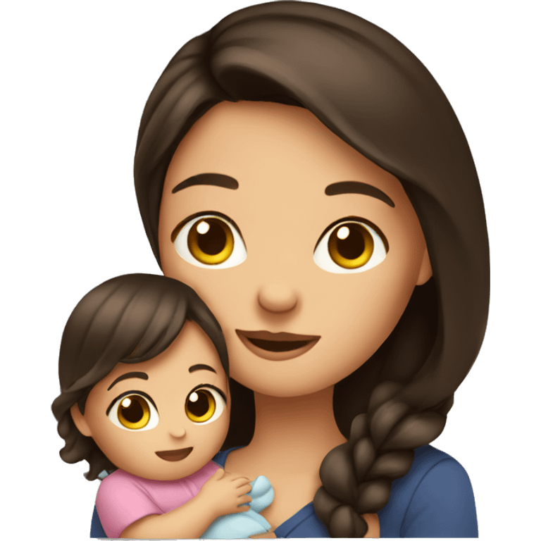 Brunette girl holding baby  emoji