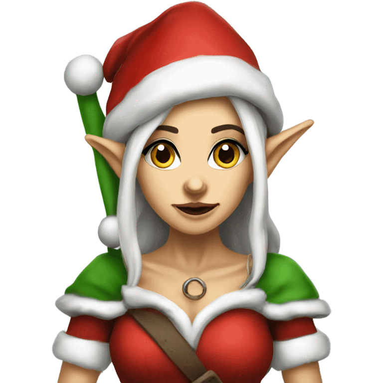 rogue female elf fantasy wearing santa hat emoji