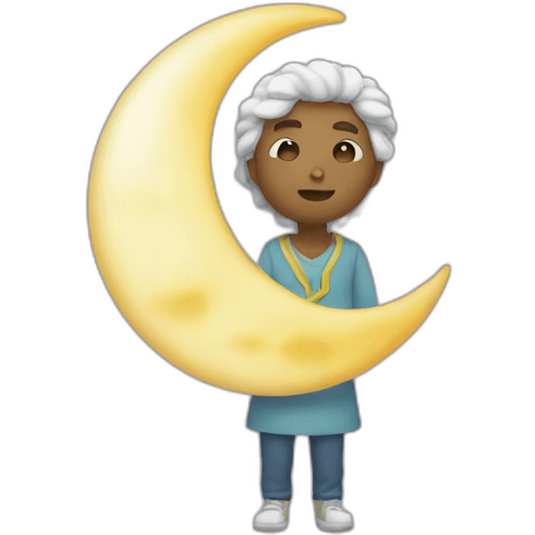 personnage qui tient une lune emoji