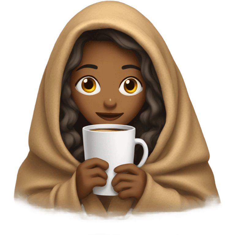 girl inside a blanket sipping coffee eyes closed emoji