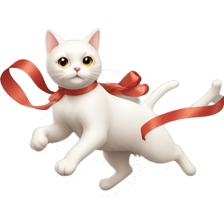 cat chasing long ribbon emoji