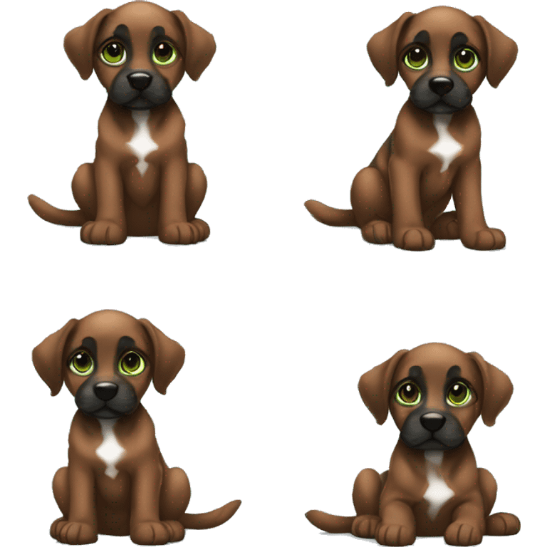 Brown brindle Puppy black muzzle black face brindled blue green eyes puppy sitting  emoji