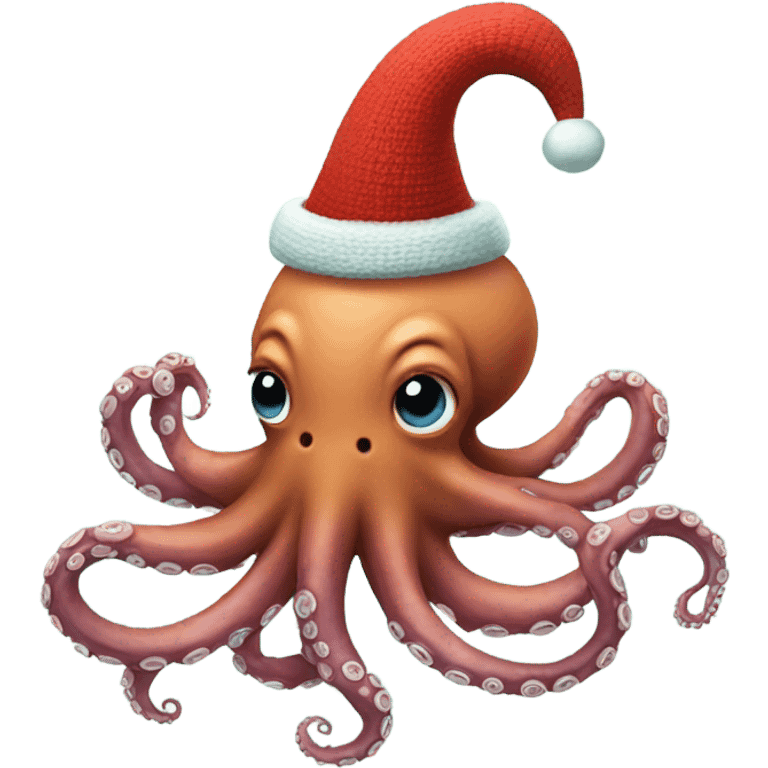 Octopus with a party hat and a Christmas sweater emoji