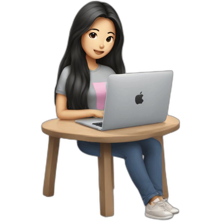 asian girl in long hair with macbook emoji