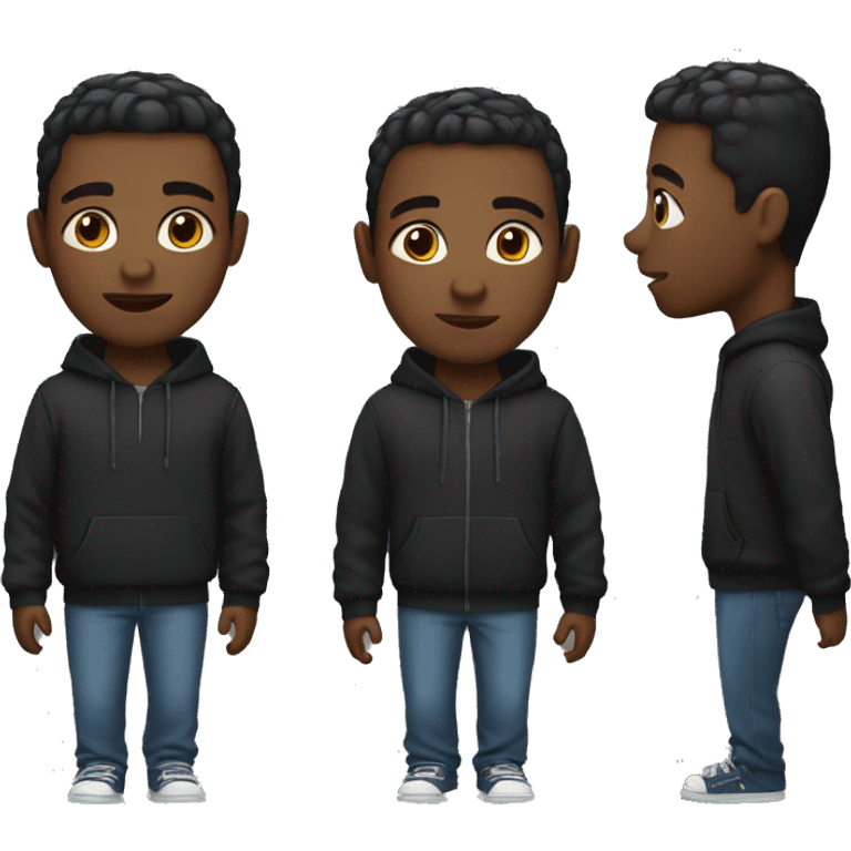 A black guy with short hair wearing a black hoodie  emoji