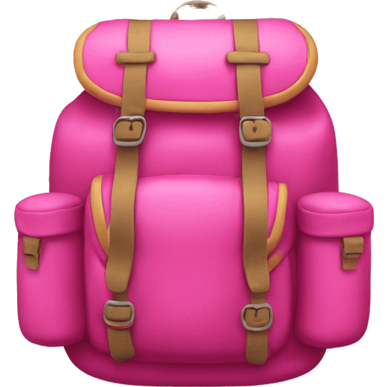 Realistic pink camping backpack isolated.  emoji