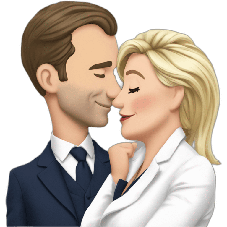 Macron et marine le pen qui se don un bisou emoji