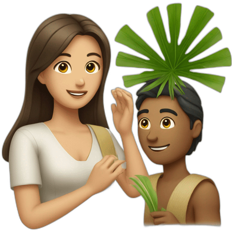 woman fanning a man with palm leaves emoji