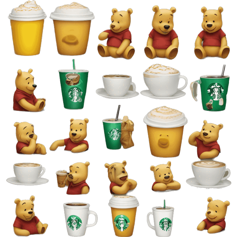 Winnie the Pooh drinking Starbucks  emoji