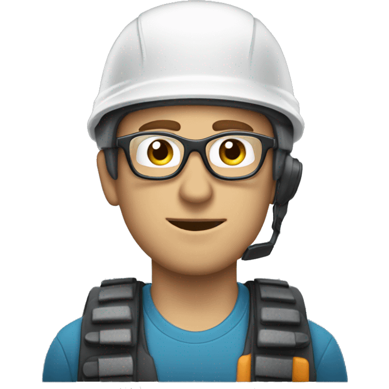 Caucasian man wearing helmet, glases and earplugs emoji